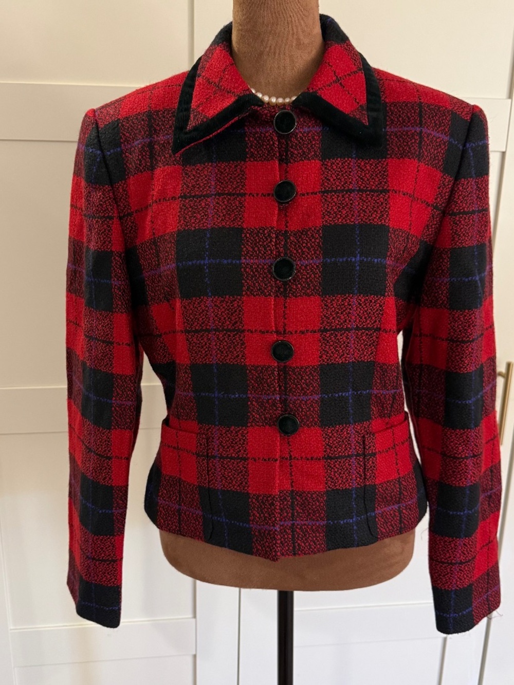 Vintage Kasper for A.S.L. 100% Wool Red Plaid Blazer - Size 4